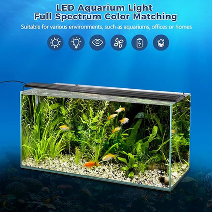 Tatub 11W LED Aquarium Light for 18"-24" Fish Tank, Full Spectrum Fish Tank Light with White Blue Red Green LEDs, 10 Levels of Brightness，Timer Auto On/Off
