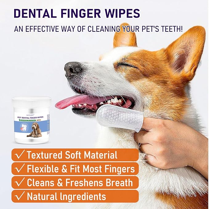 HavenJanny 50pcs Pet Teeth Cleaning Wipes for Dogs and Cats, Dog Dental Wipes for Reducing Plaque and Freshening Breath, Disposable Gentle Cleaning and Gum Care