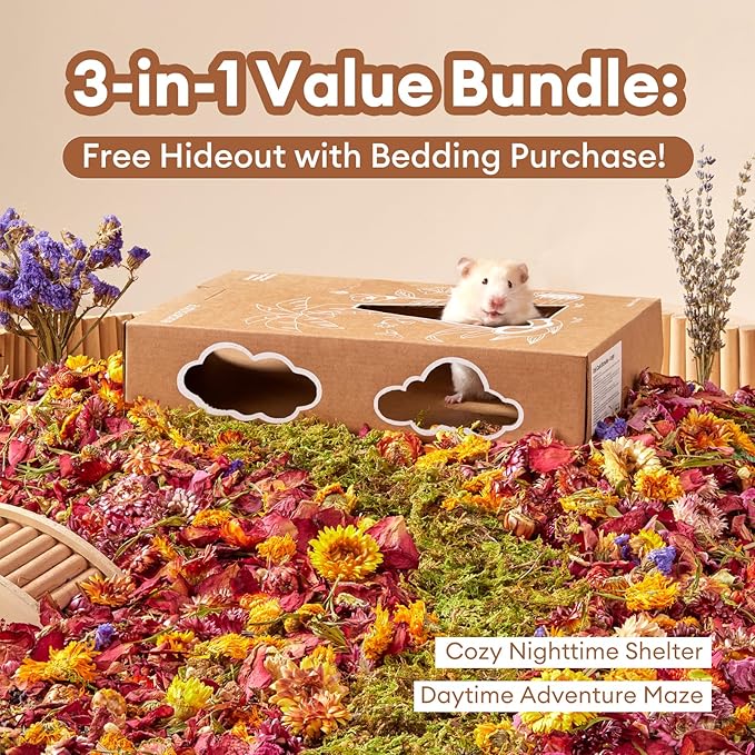 BUCATSTATE 5L Natural Flower & Hamster Bedding Soft Natural Bedding for Hamster Enrichment for Small Pets & Dwarf Syrian Hamsters, Gerbils, Mice,