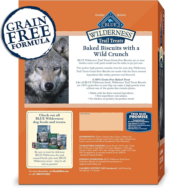 Blue Buffalo Wilderness Trail Treats Crunchy Dog Biscuits Grain-Free and High-Protein Dog Treats, Turkey Recipe 36-oz Box