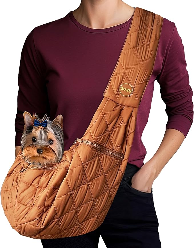 SUSU Cat Sling & Dog Slings for Small Dogs up to 9lbs | Ultra-Soft Parachute-Grade Fabric, Adjustable Strap and Closure | Dual Carry Options Puppy Carrier | Cat Carrier Pouch with Two Zipper Pockets