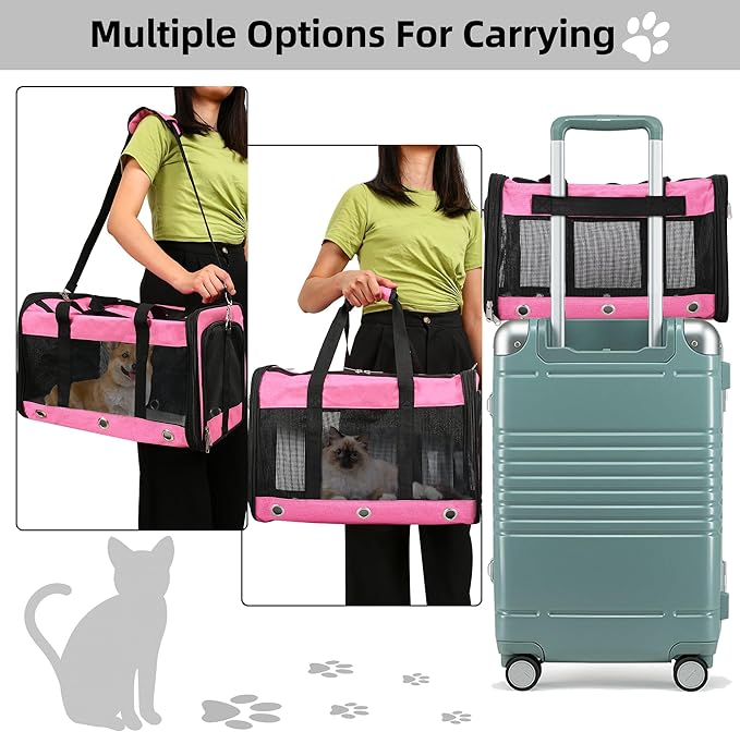 Soft Sided Cat/Dog Carrier,Collapsible Pets Travel Carriers for Pet/Puppy with Shoulder Strap & Removable Mat,Mesh Top Load Small Dogs/Cats Carry Bag Up to 17 Lbs TSA Airline Approved（Pink,M）