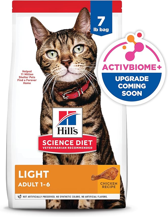 Hill's Science Diet Light, Adult 1-6, Weight Management Support, Dry Cat Food, Chicken Recipe, 7 lb Bag