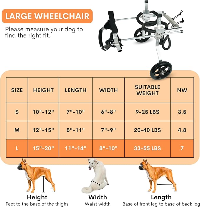 Dog Wheelchair for Back Legs  Small, Medium & Large  Lightweight Aluminum Alloy - Adjustable Wheelchair for Dogs with Disabled Hind Legs  Cat Wheelchair - Dog Carts with Wheels
