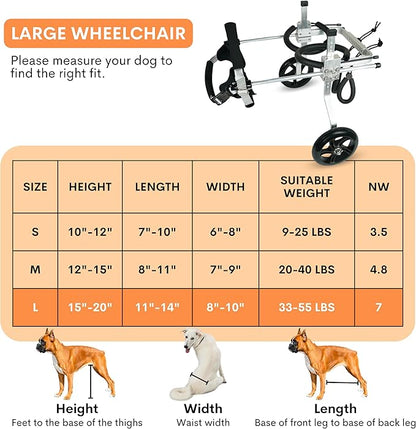 Dog Wheelchair for Back Legs  Small, Medium & Large  Lightweight Aluminum Alloy - Adjustable Wheelchair for Dogs with Disabled Hind Legs  Cat Wheelchair - Dog Carts with Wheels