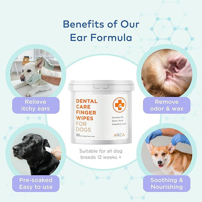 Dental Finger Wipes for Dogs - 50 Wipes - Vet Formulated Dog Dental Teeth Cleaning Wipes for Dogs - Pre-Soaked Oral Cleaning Pads - Reduces Plaque, Tartar & Dog Breath Freshener
