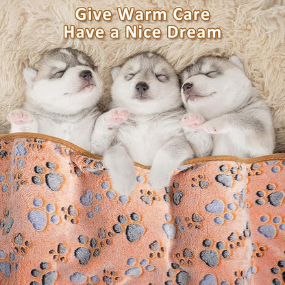Tegeme 12 Pieces Pet Blanket Soft Fleece Dog Fluffy Doggie Warm Felt Throw Spring Cute Paw Print Puppy Kitten Sleep Mat Bed Covers for Cat(23 x 16 Inch,Dark Gray, White, Camel)