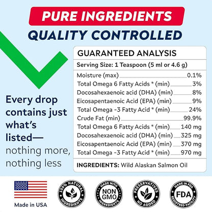 StrellaLab Wild Alaskan Salmon Oil for Dogs - Natural Omega 3 for Dogs & Cats, Itch & Allergy Relief, Skin & Coat Support - Fish Oil Liquid, EPA+DHA Fatty Acids for Hip&Joint, Immune&Heart Health 8 Oz