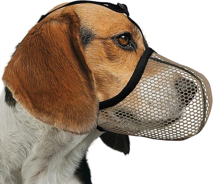 Dog Muzzle, Breathable Soft Muzzle for Small to Medium Dogs to Anti & Prevent Barking Biting Chewing, Reflective & Adjustable Basket Muzzle with Air Mesh for Schnauzer Brown M
