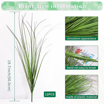 12Pcs Artificial Grass Plants, Faux Shrubs Wheat Grass, Artificial Tall Grass Fake Plants for Outdoor Decor,Artificial Greenery Stems Weed for Room Indoor Home Decor（Green Red Tail）