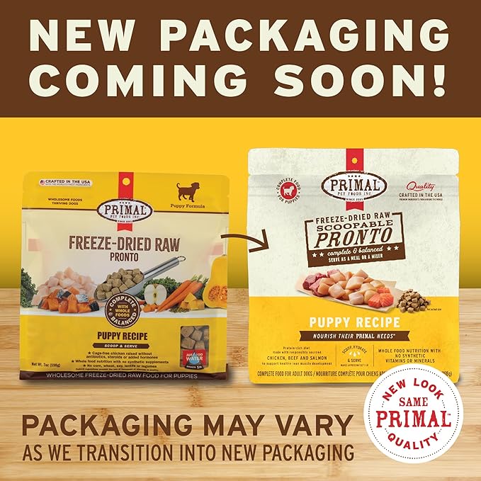 Primal Puppy Dog Food, Freeze Dried Dog Food, Pronto; Scoop & Serve, Complete & Balanced Meal; Also Use As Topper or Treat; Premium, Healthy, Grain Free, High Protein Raw Dog Food (16 oz)