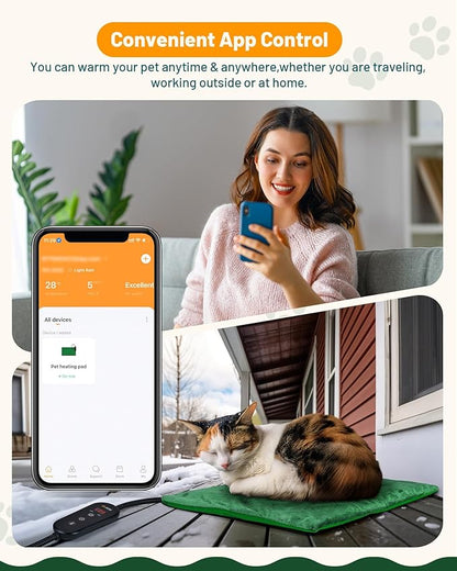 Pet Heating Pad with APP Temperature Adjustment Dog Heating Pad Anti-bite Puppy Heating Pad with Timer Cat Heating Pad Indoor Waterproof Pet Warming Pad Electric Heated Bed Mat Dog