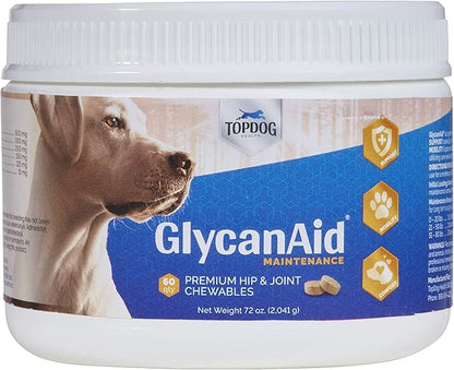 TopDog Health GlycanAid Maintenance Joint Nutrition for Dogs (60 Chewable Tablets), Made in USA-USA Ingredients: Glucosamine HCL, Chondroitin Sulfate, MSM, Vitamin C