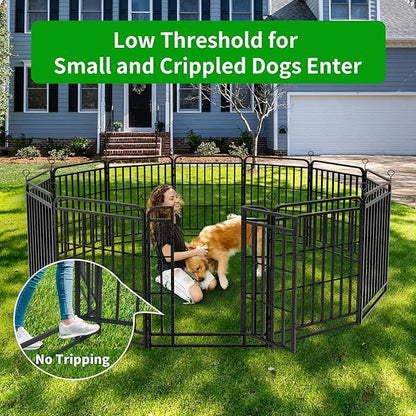 Dog Playpen Outdoor 12 Panels Heavy Duty Dog Fence 40" Height with Thick Pipe Anti-Rust with Doors Portable for RV Camping Yard, Total 32FT, 79 Sq.ft, Snowy Black