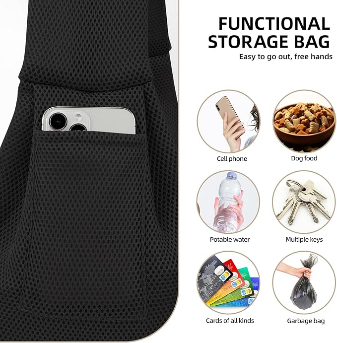 Dog Carrier Sling - Ultra Breathable Reversible Puppy Carrier Purse with Storage Pocket, Travel Safety Harness, Hand-Free Dog Sling Carrier for Carry Small Dogs and Cats, Dog and Cat Harness(Black)