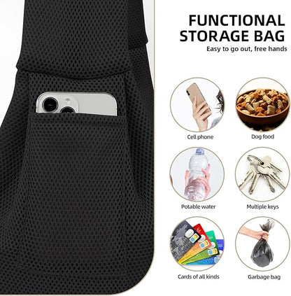 Dog Carrier Sling - Ultra Breathable Reversible Puppy Carrier Purse with Storage Pocket, Travel Safety Harness, Hand-Free Dog Sling Carrier for Carry Small Dogs and Cats, Dog and Cat Harness(Black)