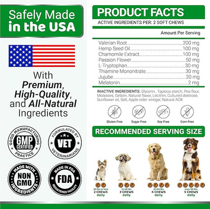 YUMA'S Hemp Calming Chews for Dogs - Advanced Dog Calming Chews - 170 Chews - Anxiety Relief Treats - Separation Aid, Barking, Stress Relief, Thunderstorms - Melatonin - Hemp Oil - Made in USA