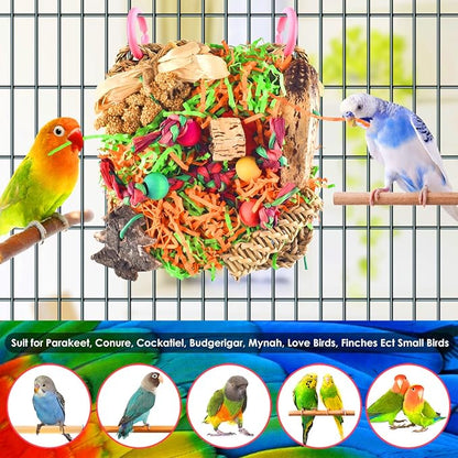 KATUMO Bird Toys, Parakeet Grass Mat Foraging Toy Parrot Shredding Hanging for Cockatiel Lovebird Parakeet Budgie Small-Medium Birds