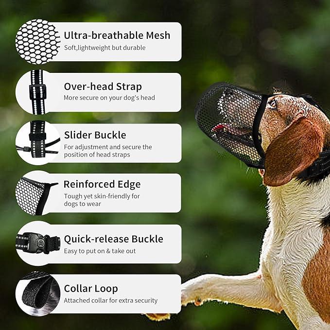 Dog Muzzle, Breathable Soft Muzzle for Extra Small Dogs to Anti & Prevent Barking Biting Chewing, Reflective & Adjustable Basket Muzzle with Air Mesh for Dachshund Black XS