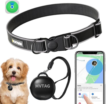 Dog Tracker GPS Collar No Monthly Fee, Real-Time Mini Pet Tracker for Small Medium Large Dogs, Reflective Waterproof Dog Tracking Collar with Bell, Indoor & Outdoor (Only for iOS)