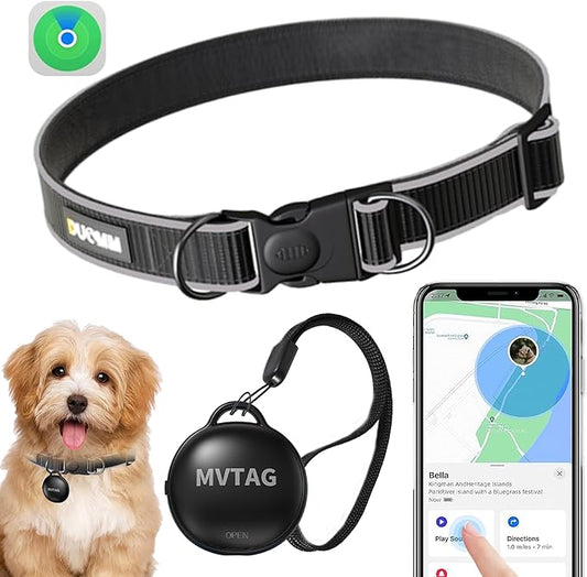 Dog Tracker GPS Collar No Monthly Fee, Real-Time Mini Pet Tracker for Small Medium Large Dogs, Reflective Waterproof Dog Tracking Collar with Bell, Indoor & Outdoor (Only for iOS)