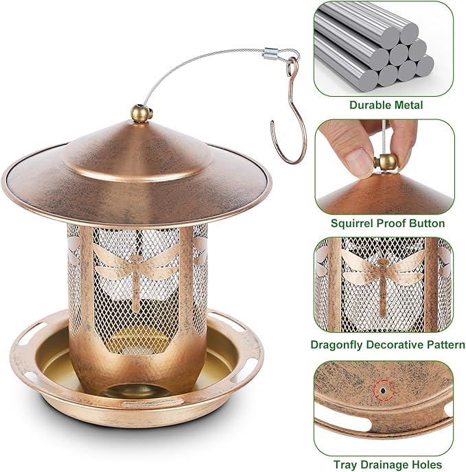 Bird Feeder, Metal Wild Bird Feeders for Outdoors Hanging, Beautiful Birdfeeders for Outside Garden Patio Decors - Dragonfly Pattern