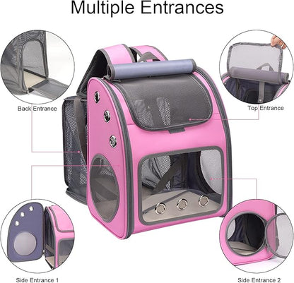 Expandable Pet Carrier Backpack for Cats, Dogs and Small Animals, Portable Pet Travel Carrier, Super Ventilated Design, Airline Approved, Ideal for Traveling/Hiking/Camping, Pink