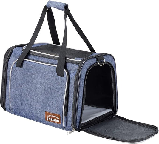 Dog Carrier, ENSOBO Cat Carrier Pet Travel Carrier Bag Airline Approved Folding Fabric Pet Carrier for Small Dogs Puppies and Medium Cats, w/Locking Safety Zippers