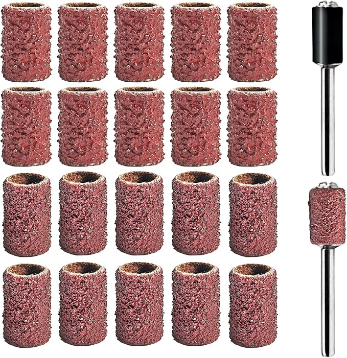 22-Pack Pet Nail Grinder Replacement Kit - 60 & 100 Grit Sanding Bands for Dogs & Cats - Black Grinding Drums Claw Care, Compatible with All Major Pet Grinders (1/4 Inch)
