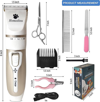Dog Grooming Shaver Kit Clippers Low Noise Rechargeable Cordless Electric Quiet Hair Clippers Set for Dogs Cats Pets (White)