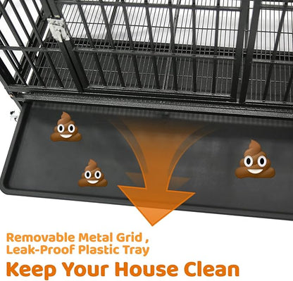 Homey Pet 37 inch Stackable Heavy Duty Dog Crate, Indestructible Escape Proof Dogs Cage Kennel with Lockable Wheels, Removable Tray & Metal Grid, Double Doors for High Anxiety Medium/Small Dogs