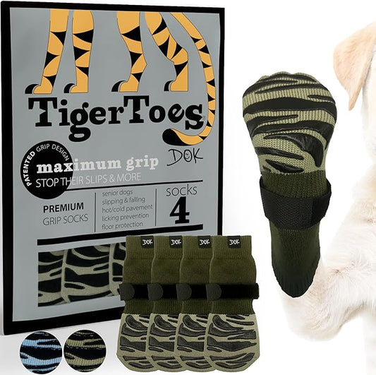 DOK TigerToes Premium Non-Slip Dog Socks for Hardwood Floors - Extra-Thick Grip That Works Even When Twisted - Prevents Licking, Slipping, and Great for Dog Paw Protection (Forest Green, Small)