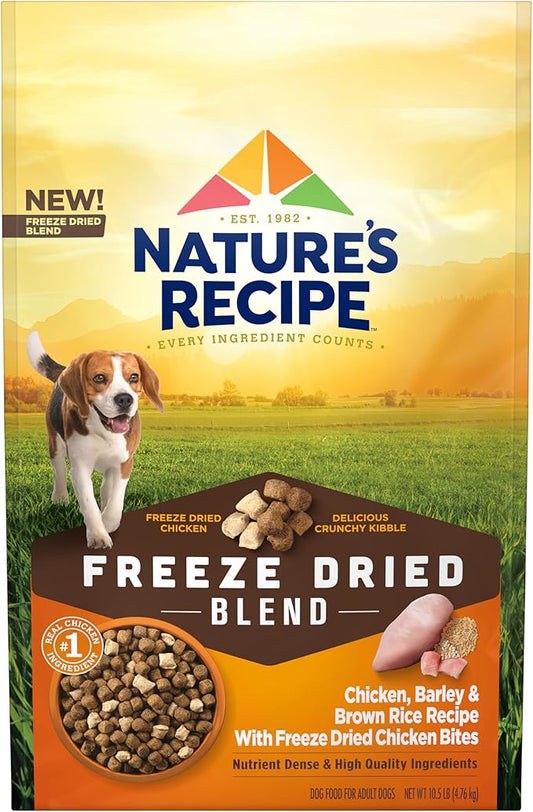 Nature's Recipe Chicken, Barley & Brown Rice Recipe Dry Dog Food with Freeze Dried Chicken Bites 10.5 lb Bag