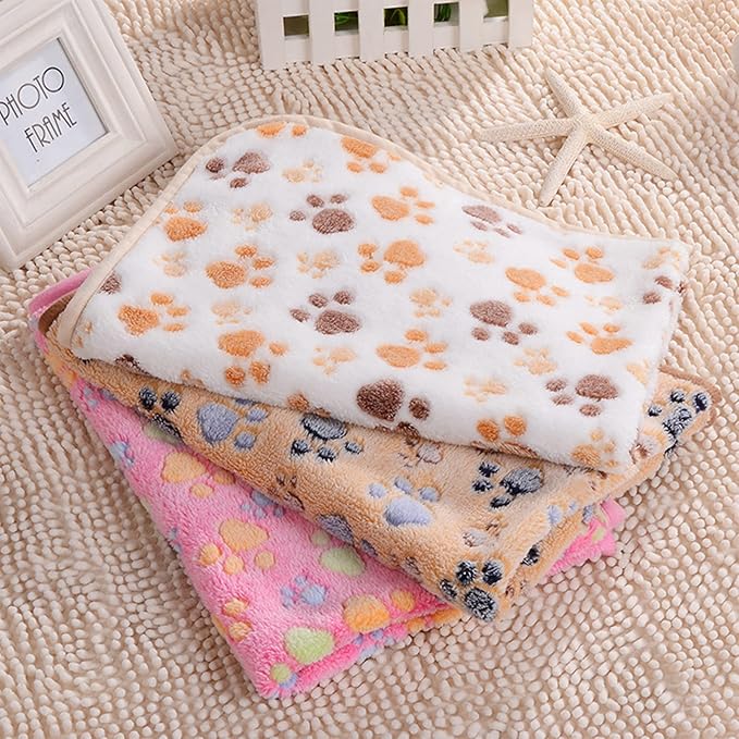 UTTPLL Blanket-Premium-Flannel-Small-Printed Throw for Cats Dog Puppy Animals Super Soft Fluffy Fleece Pet Blankets Warm Sleep Mat Cute Paw Pink