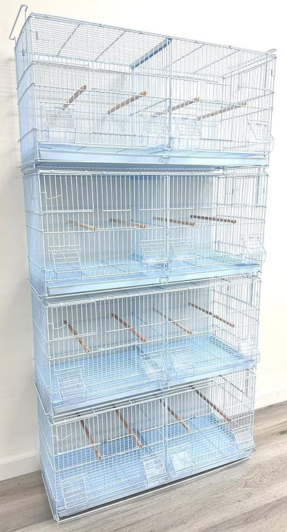 LOT of Large White Stackable Breeder Bird Flight Cage with Removable Center Divider and Breeding Nest Box Doors (White, 30"x11"x15"H Lot of 4)