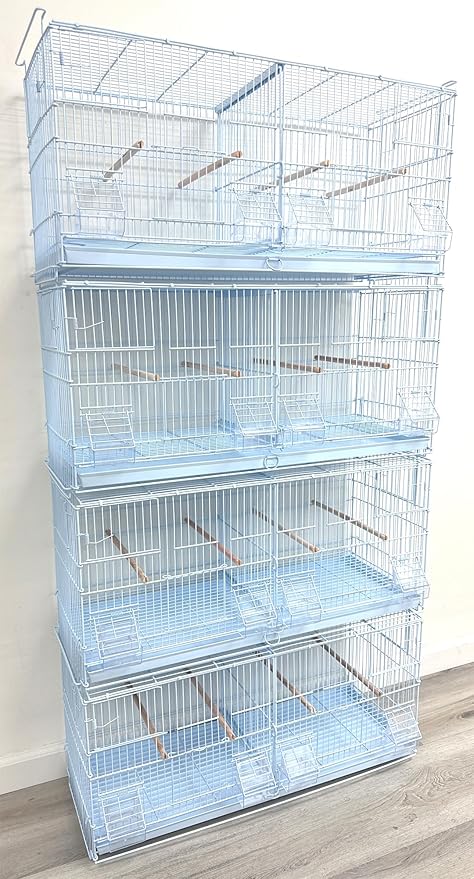 LOT of Large White Stackable Breeder Bird Flight Cage with Removable Center Divider and Breeding Nest Box Doors (White, 30"x11"x15"H Lot of 4)