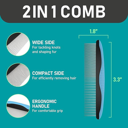 Maxpower Planet Pet Grooming Rake and Dematting Comb for Dogs - Dog Grooming Supplies, Undercoat Rake for Dogs & Cats - Extra-Wide Deshedding Dog Brush & Deshedder Comb for Long Hair - Reduce Shedding