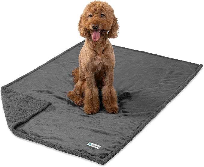 PetAmi Waterproof Dog Blanket for Bed, XL Dog Pet Blanket Couch Cover Protection, Sherpa Fleece Leakproof Bed Blanket for Crate Kennel Sofa Furniture Protector, Reversible Soft Plush 80x60 Grey Grey