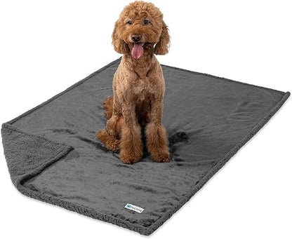 PetAmi Waterproof Dog Blanket for Bed, XL Dog Pet Blanket Couch Cover Protection, Sherpa Fleece Leakproof Bed Blanket for Crate Kennel Sofa Furniture Protector, Reversible Soft Plush 80x60 Grey Grey