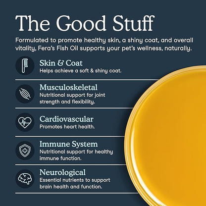 Fera Pets Fish Oil - Omega 3 for Dogs & Cats to Support Joints, Heart, Skin and Coat Health - Non GMO with Vitamin E - 8 oz