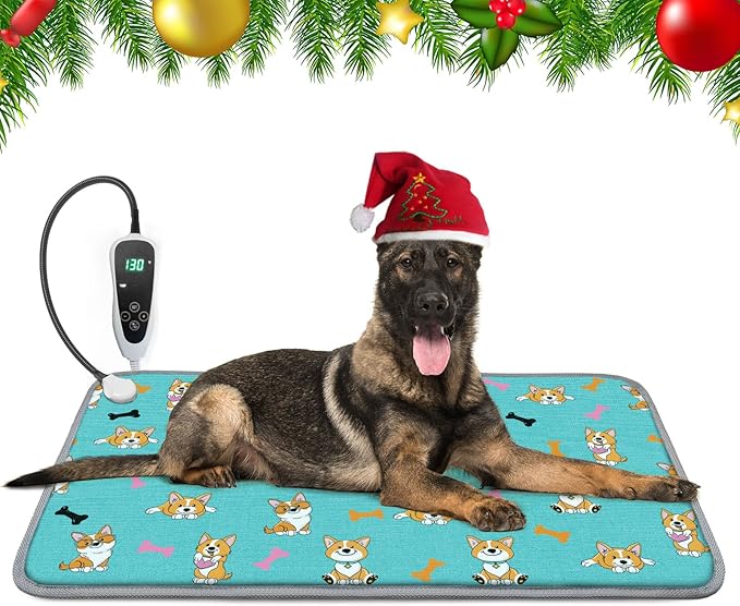 Dog Heating Pad 34x21in Waterproof Pet Heating Pad for Dogs Smart Thermostat Switch, Whelping Supplies Heated Dog Bed,Adding Wire Rope Wires Puppy Heating Pad Mat-Whelping Box for Dogs-Blue