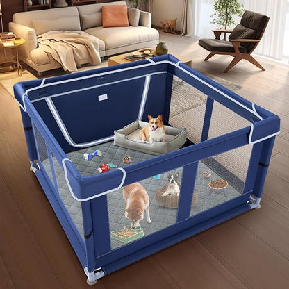 42x42 Inches Puppy Playpen with Dog Pads, Playpen for Puppies or Small Dogs, Indoor & Outdoor Use, Sturdy Safety Pen with Thickened Fabric, High-Strength Nylon Wire Mesh