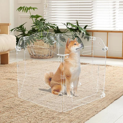 Acrylic Dog Gate for The House 6 Panel 120" W x 24" H Foldable Dog Playpen Indoor with Handles, Free-Standing Pet Gates Clear Dog Pen for Dogs Puppy Cat Rabbit Accessories with Door