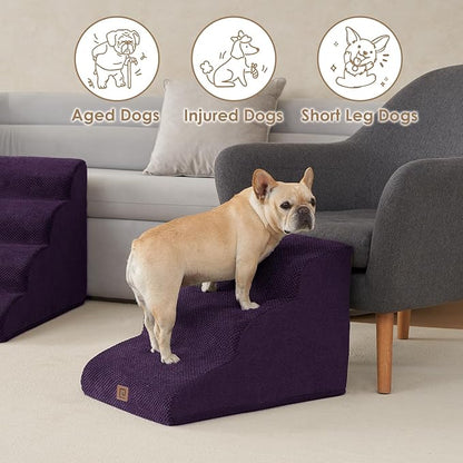 EHEYCIGA Curved Dog Stairs Ramp for Small Dogs 15.7" H, 3-Step Dog Steps for Couch Sofa and Chair, Pet Stairs for Cats, Non-Slip Balanced Pet Steps Indoor, Purple