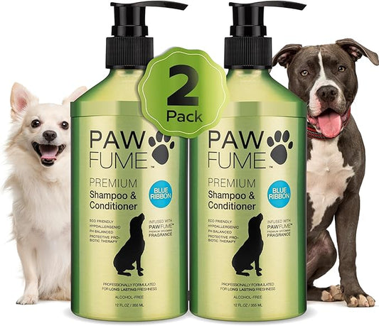 PAWFUME Dog Shampoo and Conditioner, Blue Ribbon, 2-Pack  Nourish & Detangle for a Silky Soft Coat  Probiotic, Deep-Cleaning, pH-Balanced Formula  Puppy Shampoo and Conditioner for All Breeds