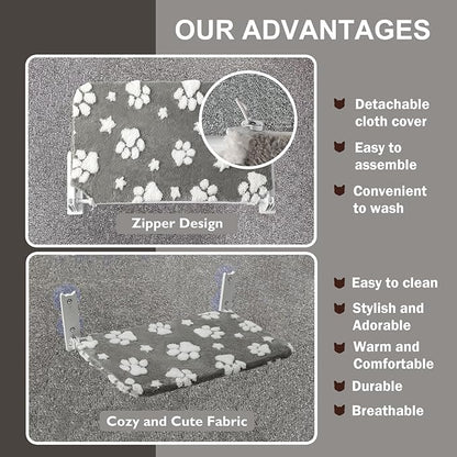 Cat Window Perch, Foldable Cat Window Hammock with Cute 3D Textured Flower Cover, Breathable Mesh Cover and Strong Suction Cups, Cordless Window Seat Bed for Indoor Cats (Grey, Medium)