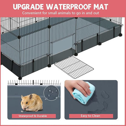 32 Panels Small Animal Playpen,Pet Playpen with Waterproof Mat,C&C Cage for Guinea Pigs, Play Pen for Rabbit and Chicken,Bunny Pen