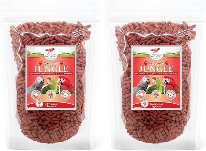 Scenic Apple Jungle Premium Parrot Food, Apple, Natural Flavors, High Protein, Low Iron Bird Pellets for Large Parrots, Macaw Food, Cockatoo, African Grey Parrots, Omega 3, Vitamins, 2lb (Pack of 2)