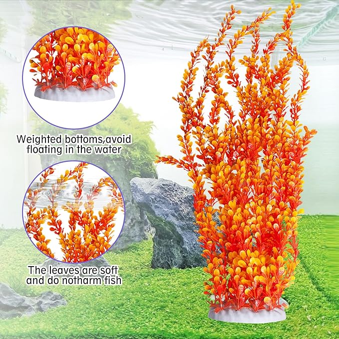 Hamiledyi Aquarium Plastic Plants Aquarium Decor Artificial Fish Tank Plants,Tall Fish Tank Decorations, Extra Large Aquarium Plant 23.6-inch Tall,2PCSï¼_range Style Bï¼