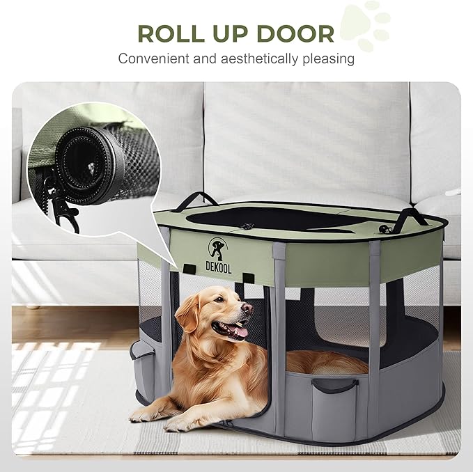 Foldable Pet Dog Playpen, Portable Dog Crate for Puppies, Cat, Rabbit, Chicks, Puppy Play Pen for Indoors, Kennel Tent Crate for Indoor Outdoor Travel Camping Use with Carrying Case (Green, L)